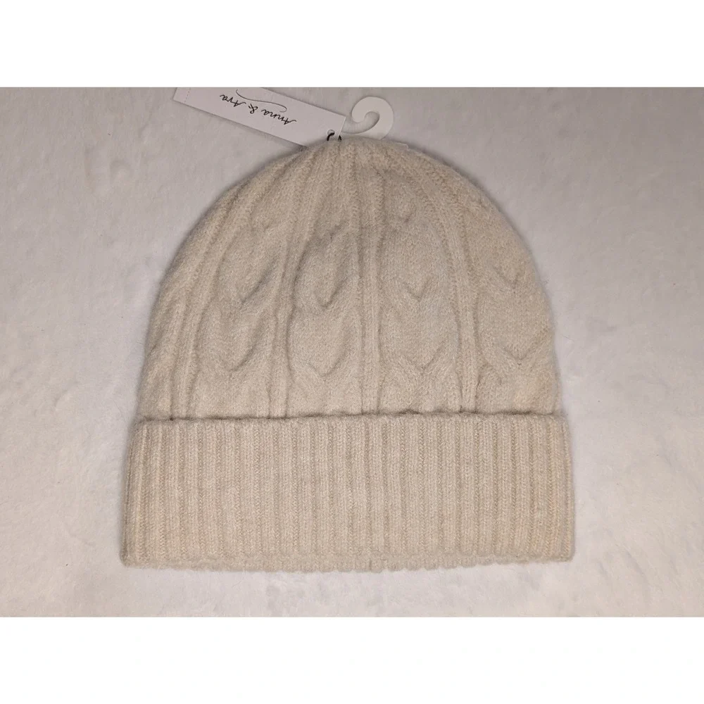 Anna & Ava Bundle 2 Cable Knit Beanie Hat Ivory Pink‎ One Size Retail total $66 - Picture 3 of 13